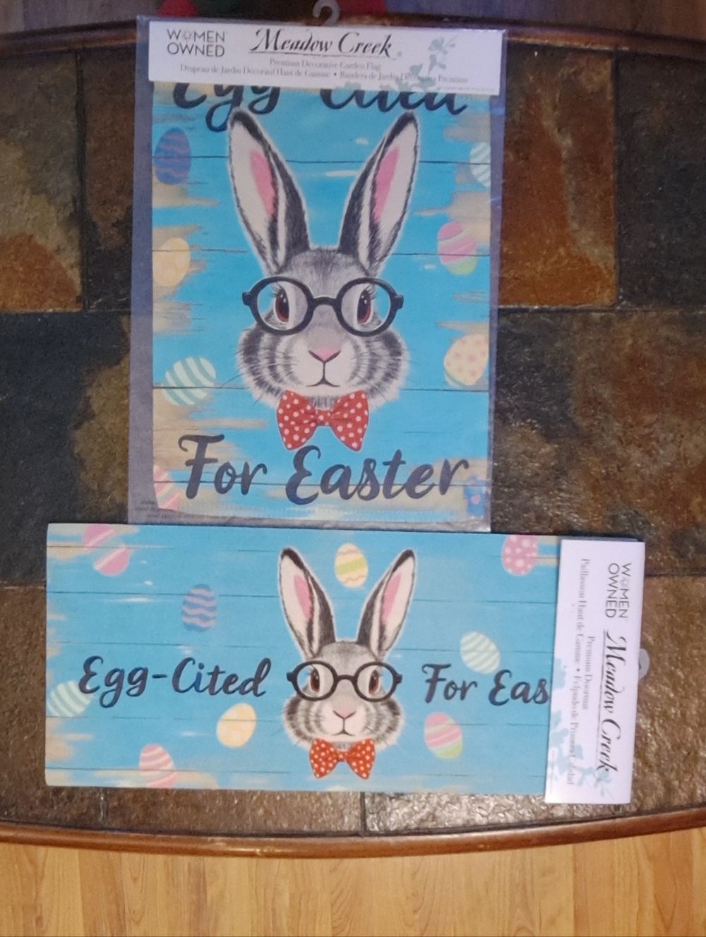 Meadow Creek Bunny "Egg-cited For Easter" Garden Flag & Evergreen Mat Insert